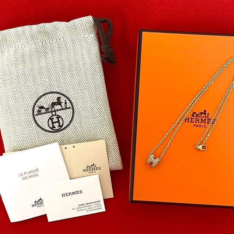 Hermes Mini Pop Ash H Motif GP Chain Necklace Pendant Accessory