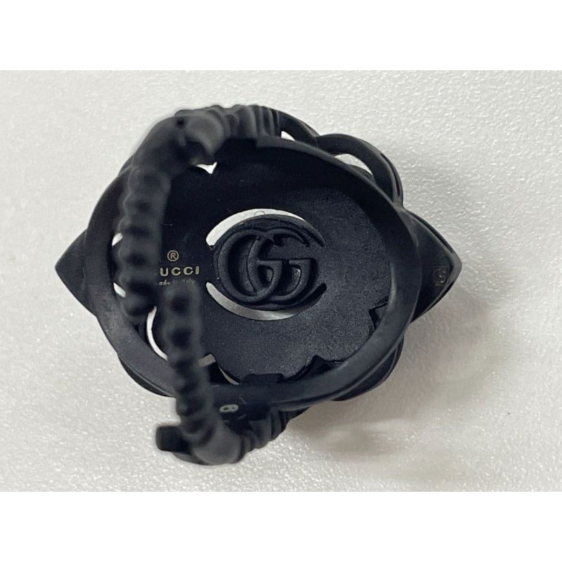 Gucci Michele Period Stone Faux Pearl Flower Ring Size 6 Black — view 6