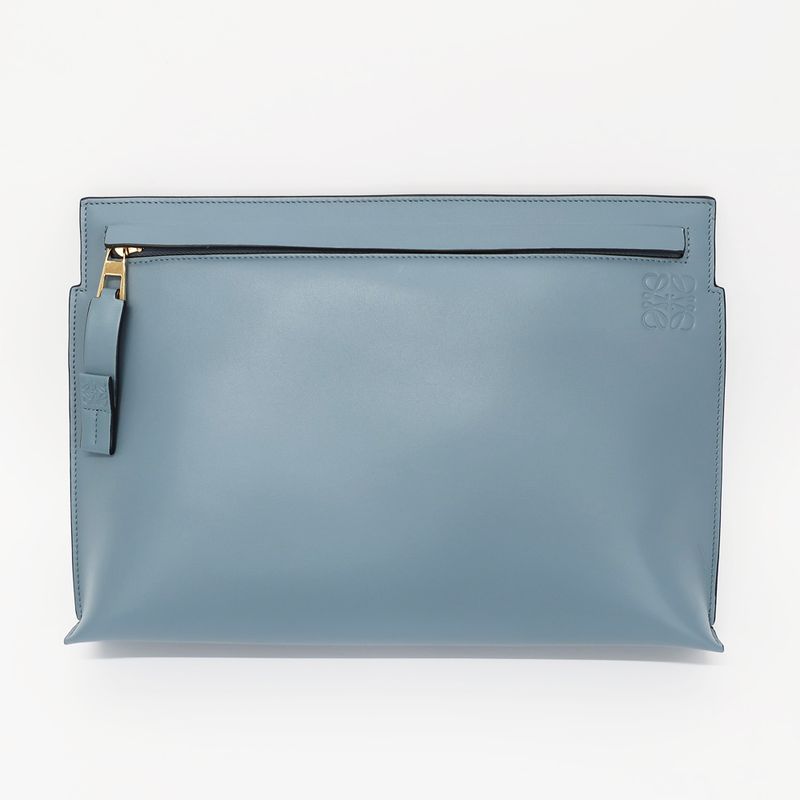 Loewe T Pouch Shoulder Bag Anagram Light Blue Gold Hardware — view 3