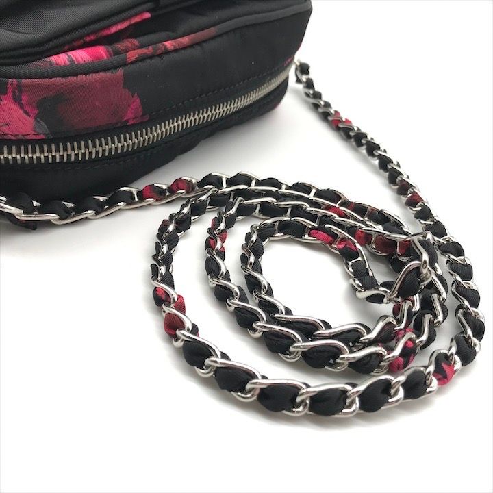 Prada Nylon Tessuto Logo Flower Floral Pattern Mini Chain Shoulder Pouch Black — view 6
