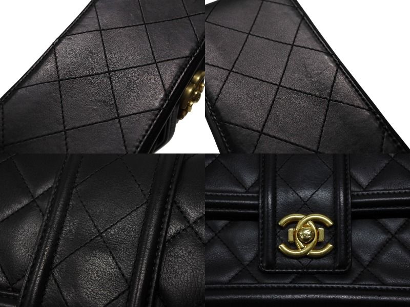 Chanel S Flap Chain Shoulder Bag CC Logo Lambskin Black Gold — view 8
