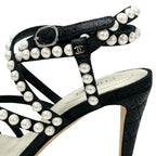 Chanel Sandals Shoes Leather Black White Coco Mark Pearl Quilted Strap — view 9