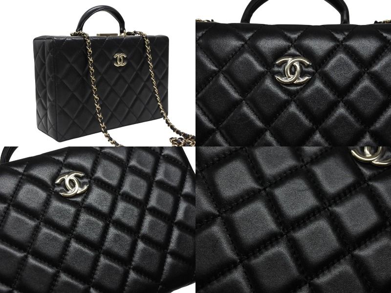 Chanel CC Logo Quilted Chain Shoulder Handbag Lambskin Black — view 4
