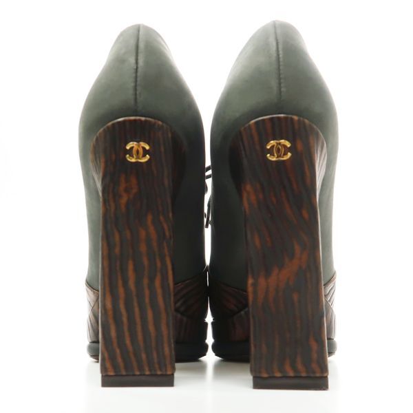 Chanel Booties Chunky Heel 14 A C7257 Lace Up 36 Leather Wood-like — view 5