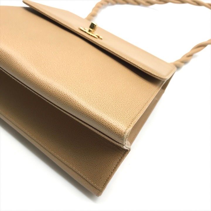 Chanel CC Logo Caviar Leather Turnlock Twist Handle Shoulder Bag Beige — view 4