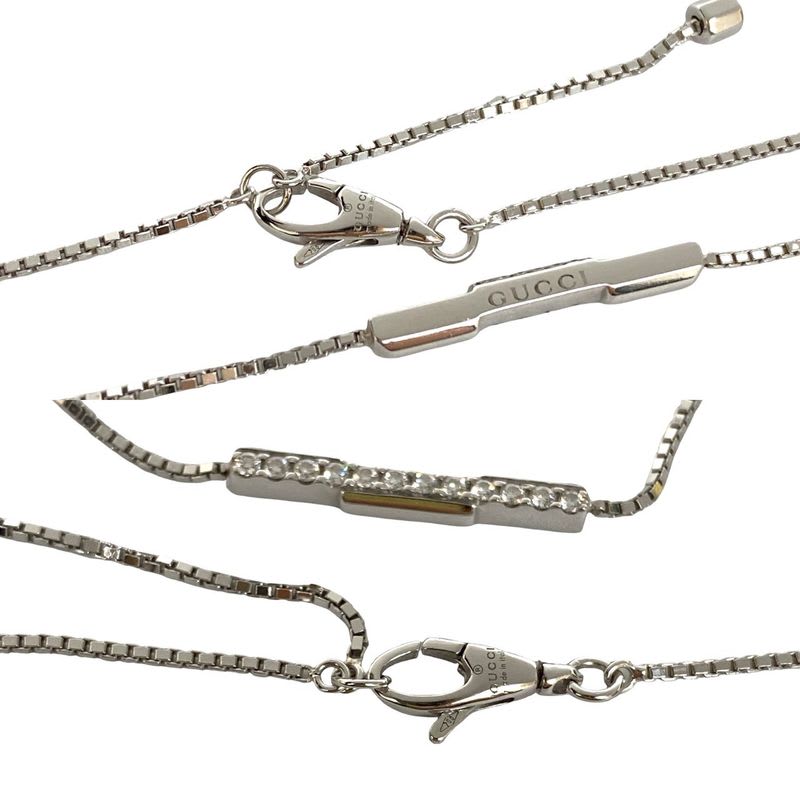 Gucci Link To Love Bar Pendant 18Kwhite Gold Diamond Chain Necklace Silver — view 3