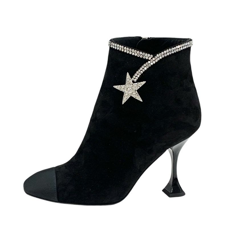Chanel Boots Short Shoes Suede Fabric Black Rhinestone Star — view 3