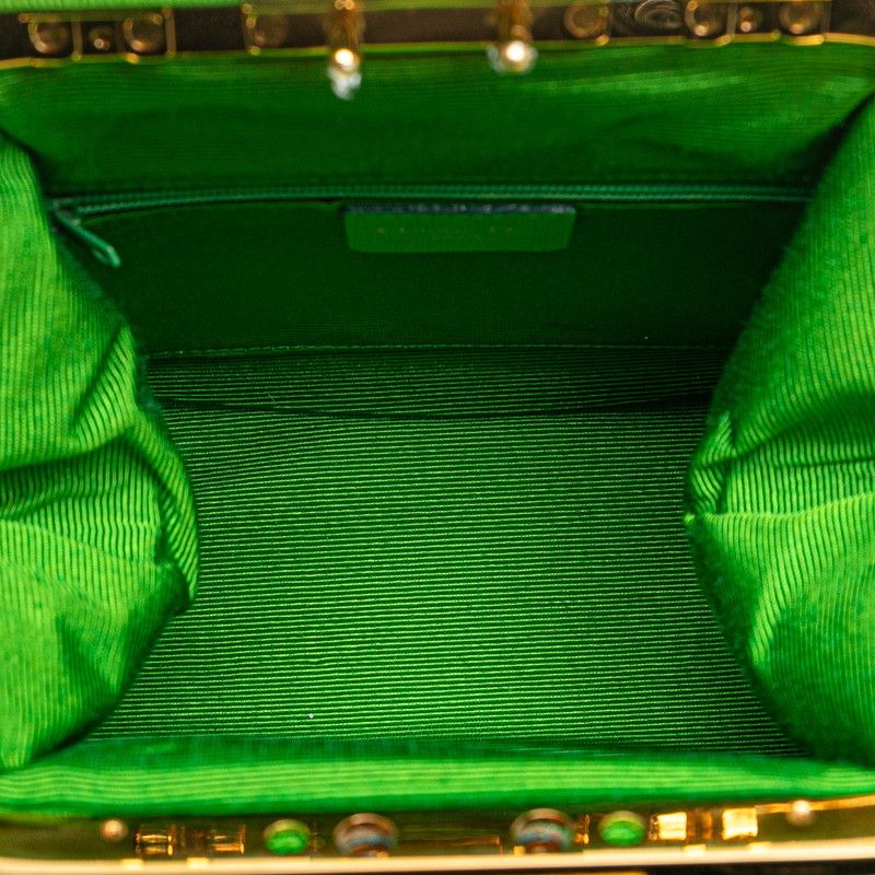 Dior Gusset Shoulder Bag 2-Way Blue Green Satin Canvas — view 7