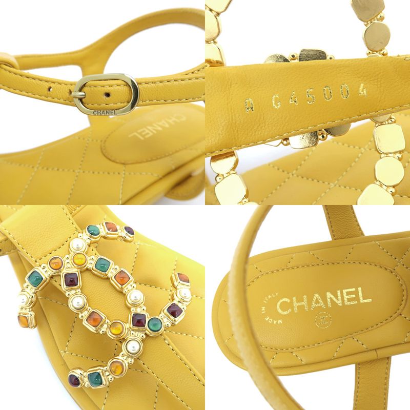 Chanel Flat Sandals Yellow 38 C Visual Coco Mark Shoes — view 8