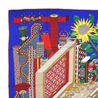 Hermes Carre 140 LES Tresors D UN Artiste Scarf Cashmere Silk Blue — view 6