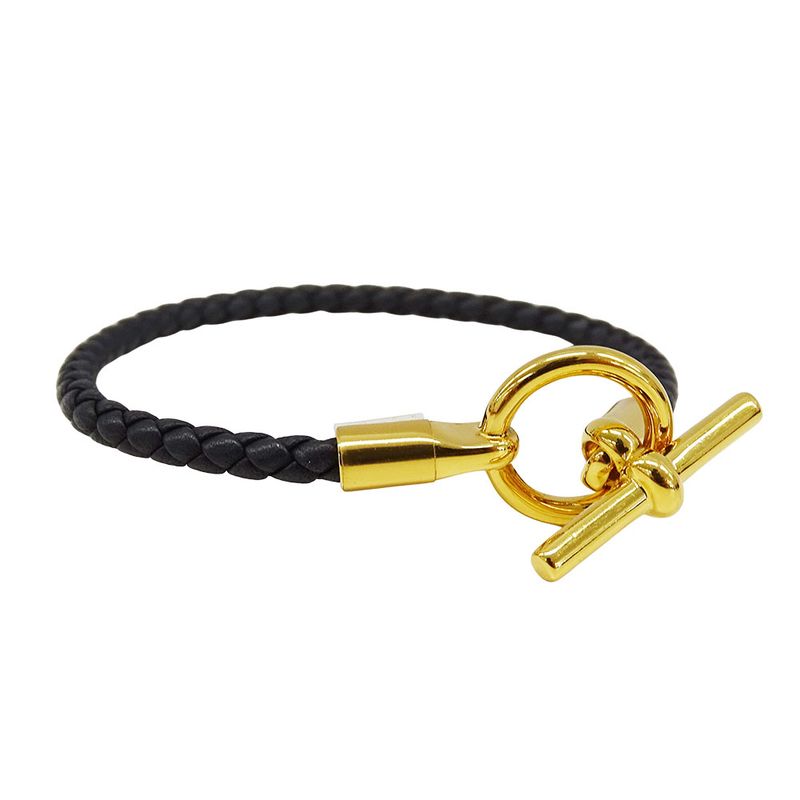Hermes Bracelet Leather Glenan Black Gold Hardware Size — view 3