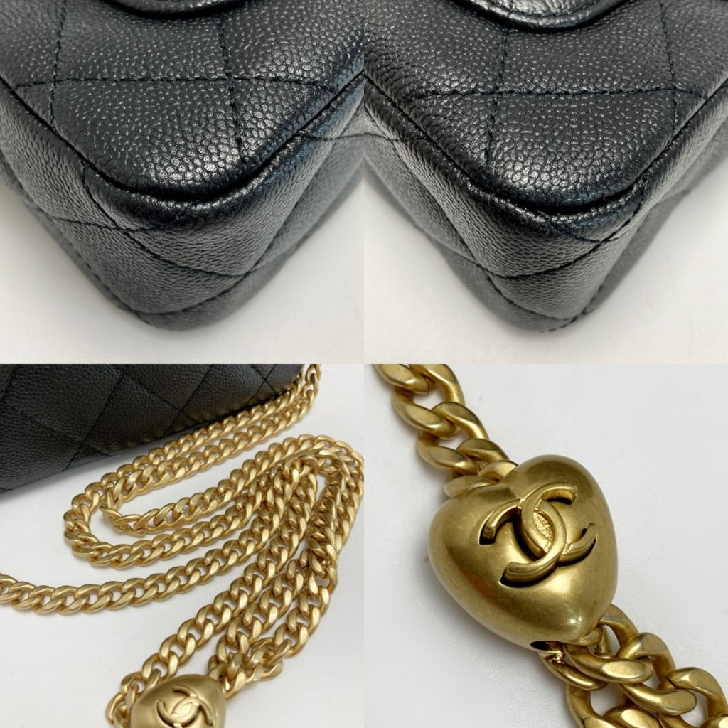 Chanel Coco Mark Quilted Chain Shoulder Bag As3830 Black Caviar Leather Heart — view 6