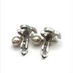 Chanel CC Logo Faux Pearl Swing Earrings Silver — view 5
