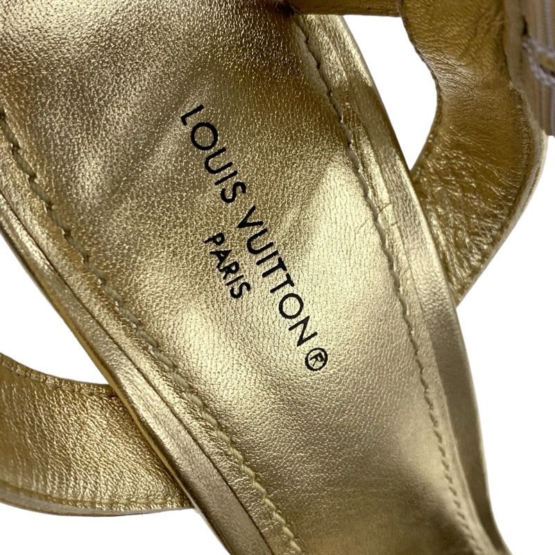 Louis Vuitton Starboard Line Monogram Sandals Shoes Leather Gold Brown Wedge — view 7