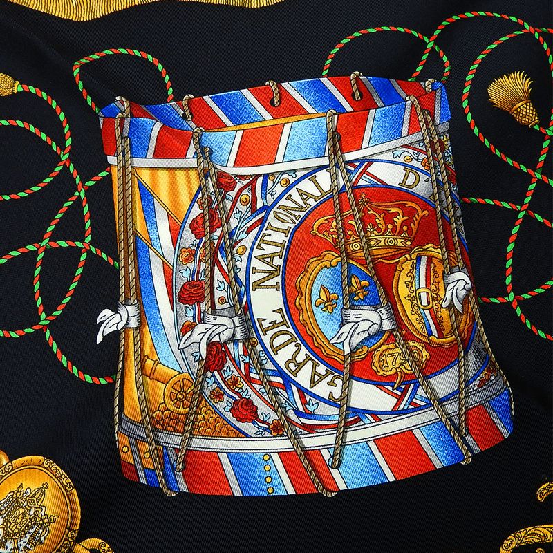 Hermes Scarf Carre 90 Silk Black Gold LES Tambours Tambour Drums — view 4