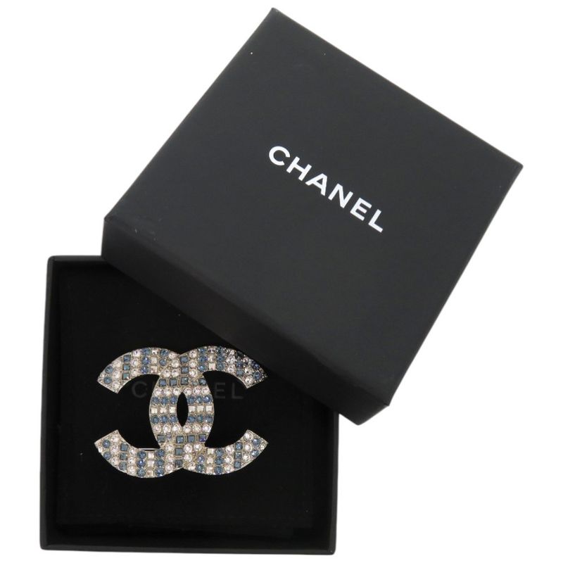 Chanel Rhinestone Metal Silver Blue Brooch 1673 — view 3