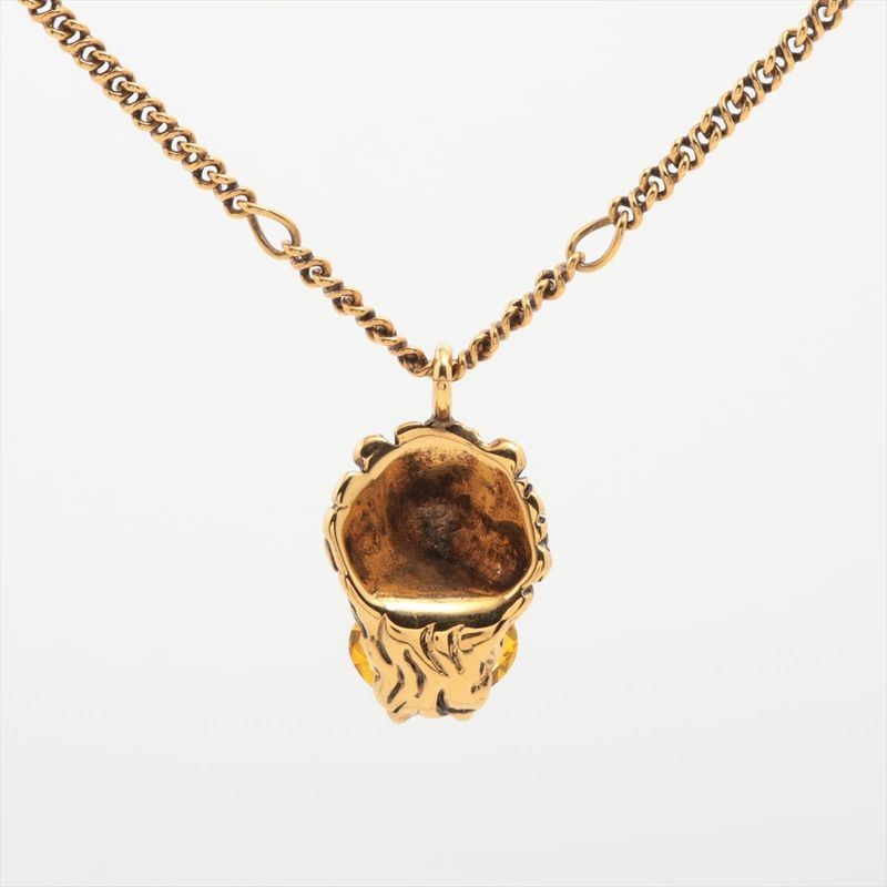 Gucci Michele Period Lion Head Necklace GP Stones Gold Yellow — view 6