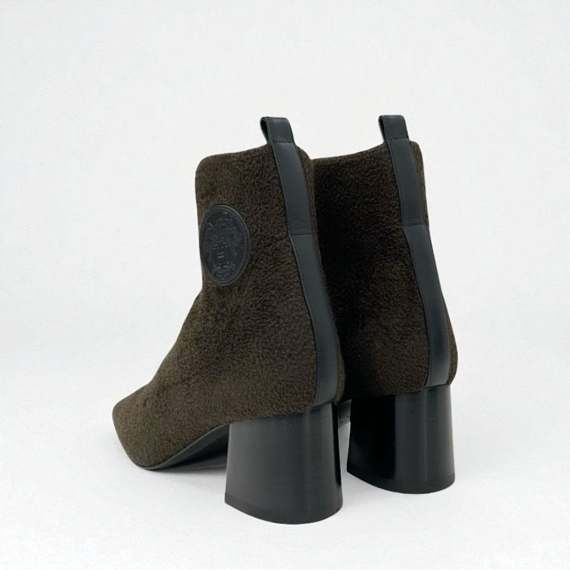 Hermes Volver Boots Short Shoes Fabric Leather Khaki Exlibris Knit — view 4