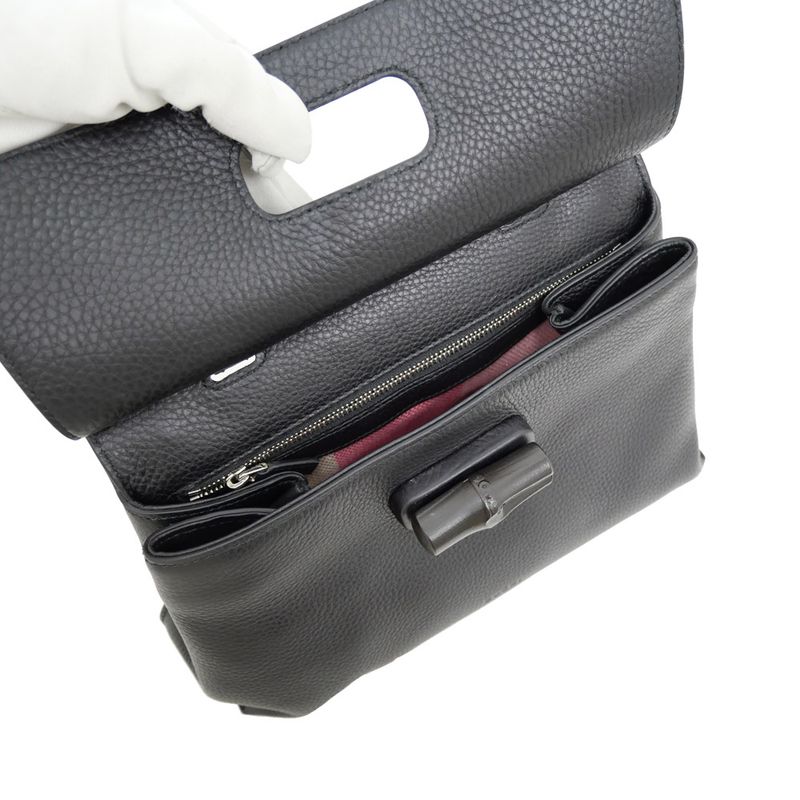 Gucci Daily Bamboo 2-Way Handbag Black Shoulder Leather — view 7