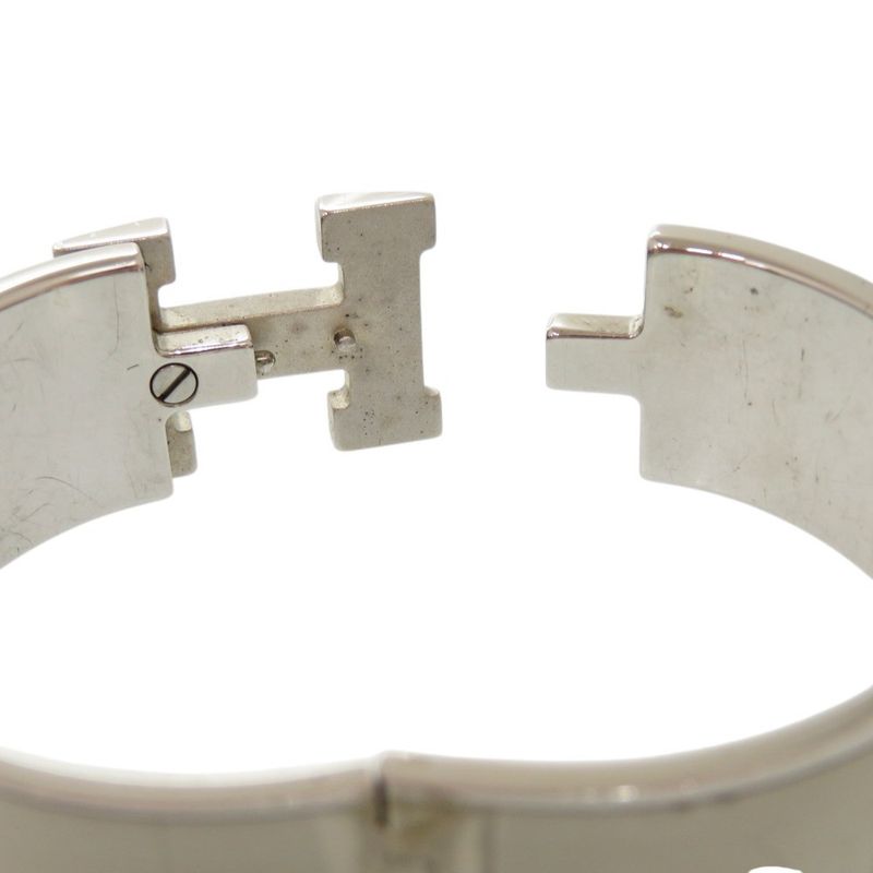 Hermes H Motif Clic Clac GM Bu Metal White Silver Stamped P Bracelet — view 9
