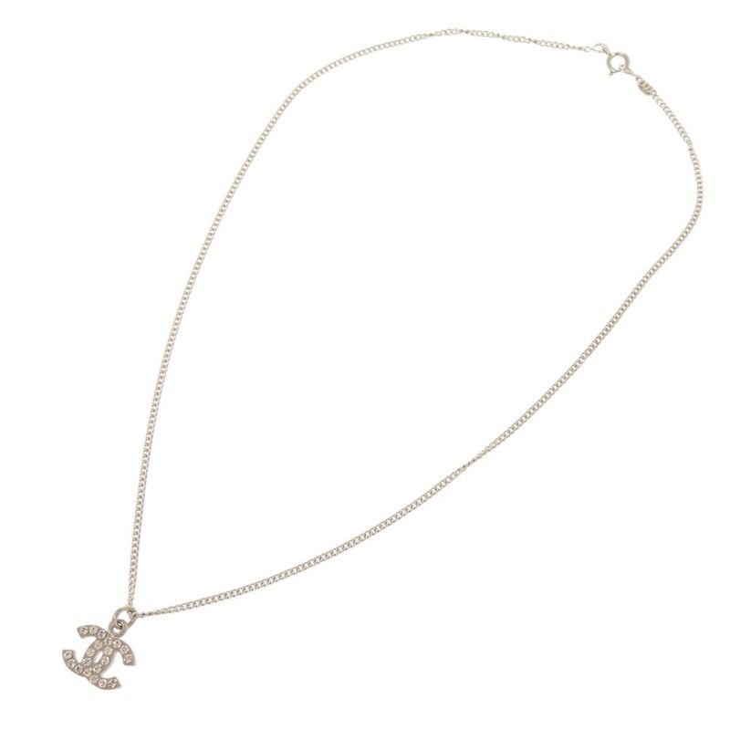 Chanel Coco Mark Metal Rhinestone Silver Necklace 0460 — view 5