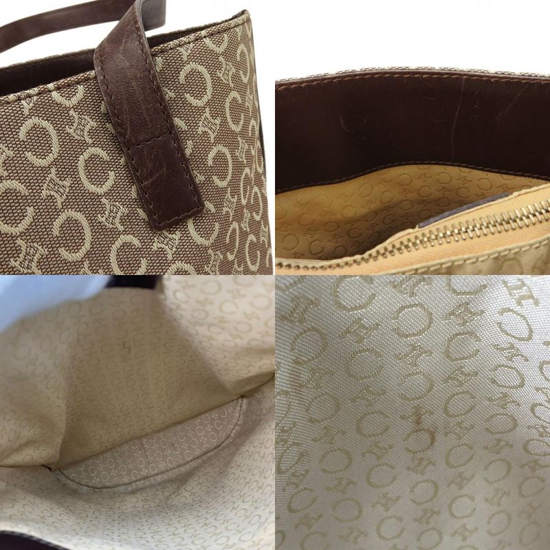 Celine Tote Bag Sulky Canvas Leather Beige Dark Brown Shoulder Bucket Shape — view 5