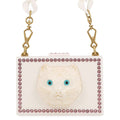 Gucci Shoulder Bag Cat Plastic Rhinestone Faux Pearl White