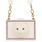 Gucci Shoulder Bag Cat Plastic Rhinestone Faux Pearl White