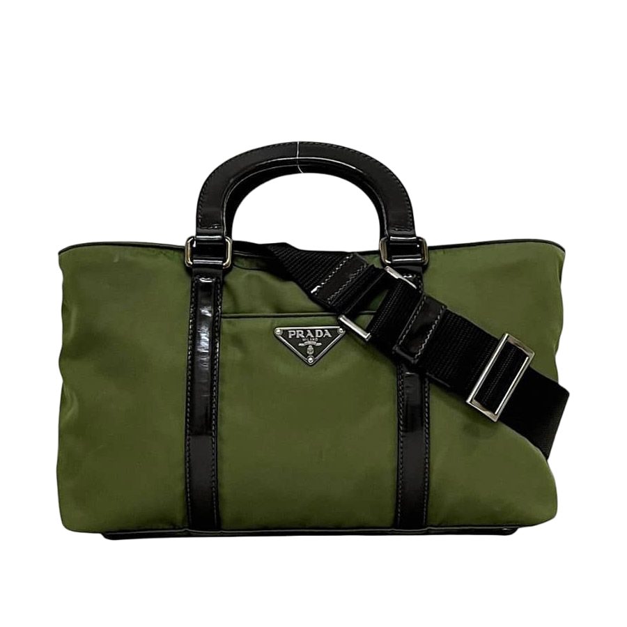 Prada 2-Way Shoulder Bag Khaki Green Tessuto Nylon Leather