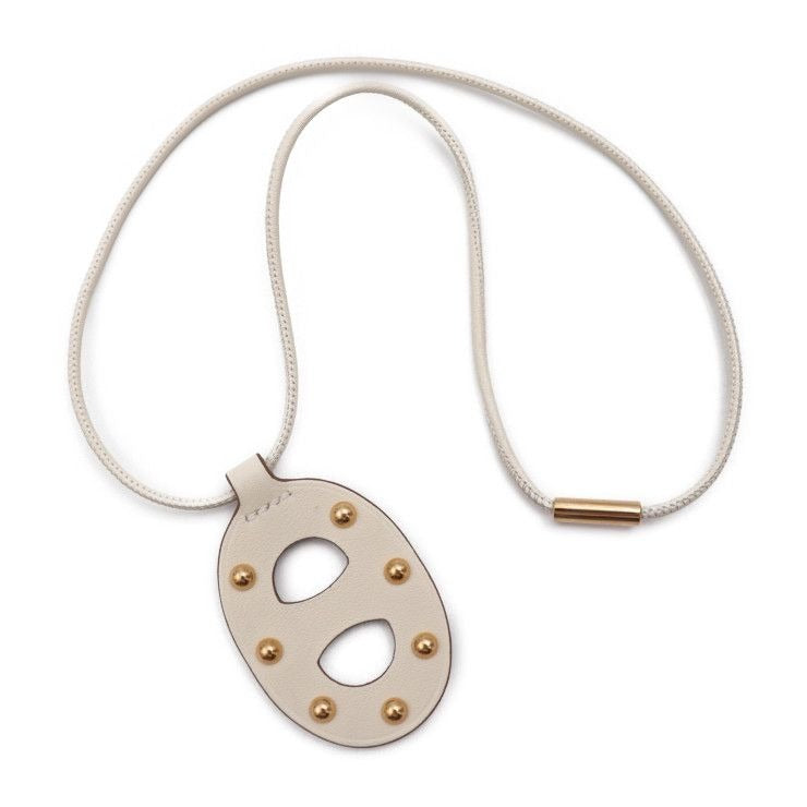 Hermes Chane D'ancre PM Necklace Swift NATA Cream Brown Pink Gold Hardware — view 2