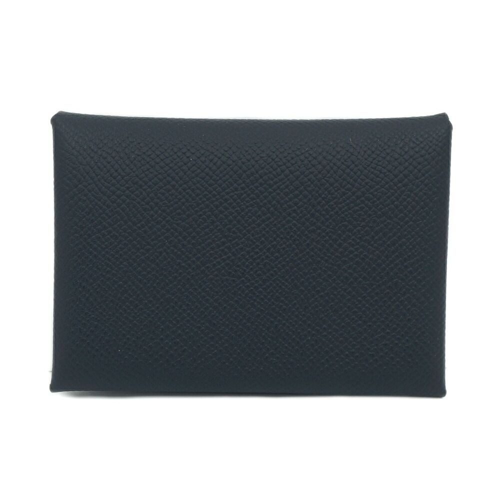 Hermes Calvi Duo Coin Case Card Black Silver Leather