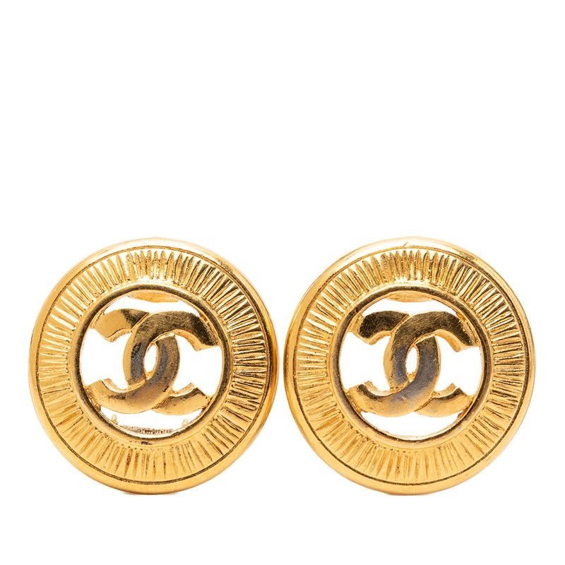 Chanel CC Logo Vintage Earrings Gold Plated