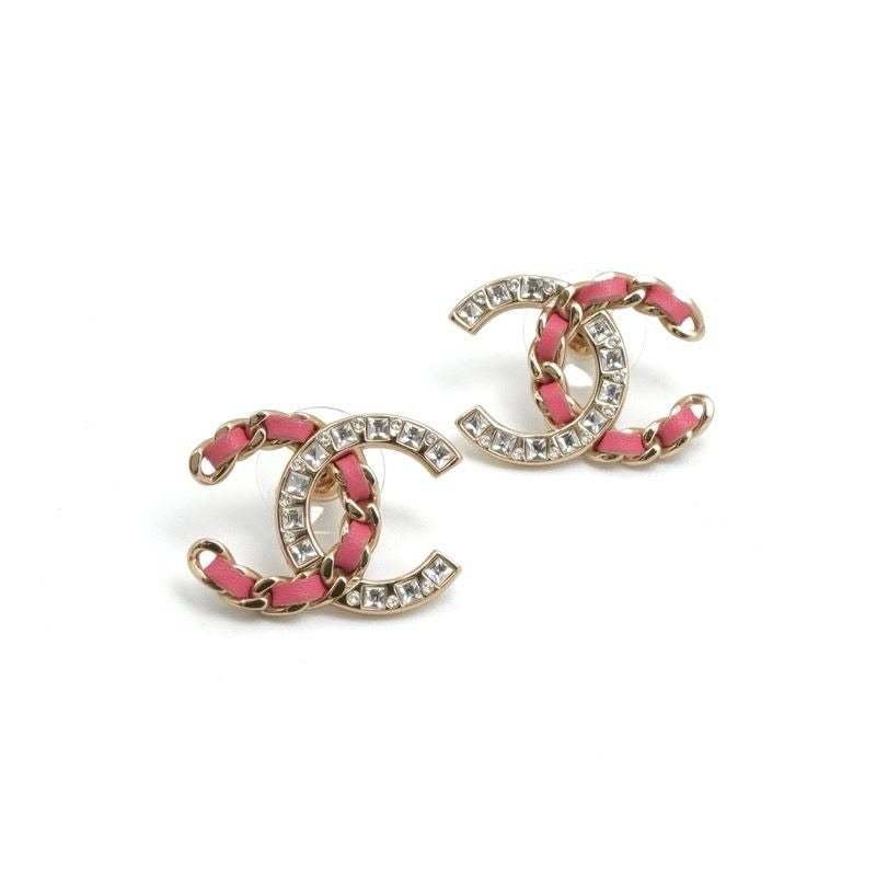 Chanel Earrings Gold Pink Coco Mark Rhinestone — view 2
