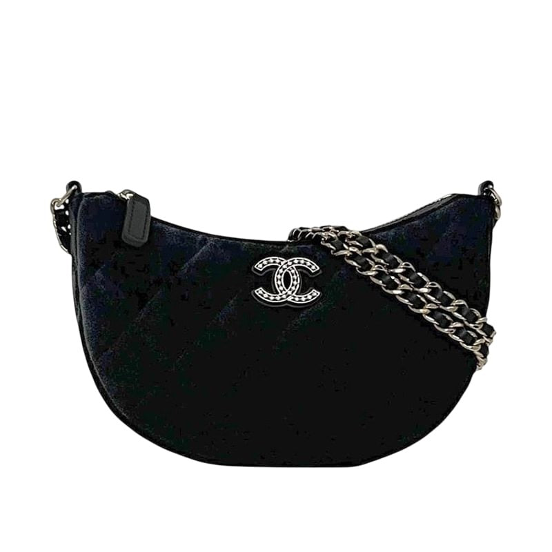 Chanel Shoulder Bag Half Moon Chain Black 2024
