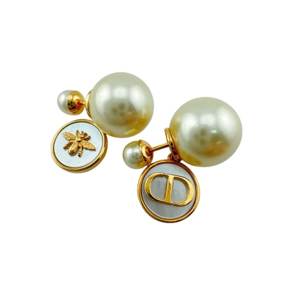 Dior Pearl Bee CD Logo Tribales Tribal Earrings Gold