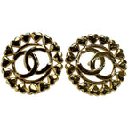 Chanel Round Heart Coco Mark Aba273 Gold Earrings Accessories