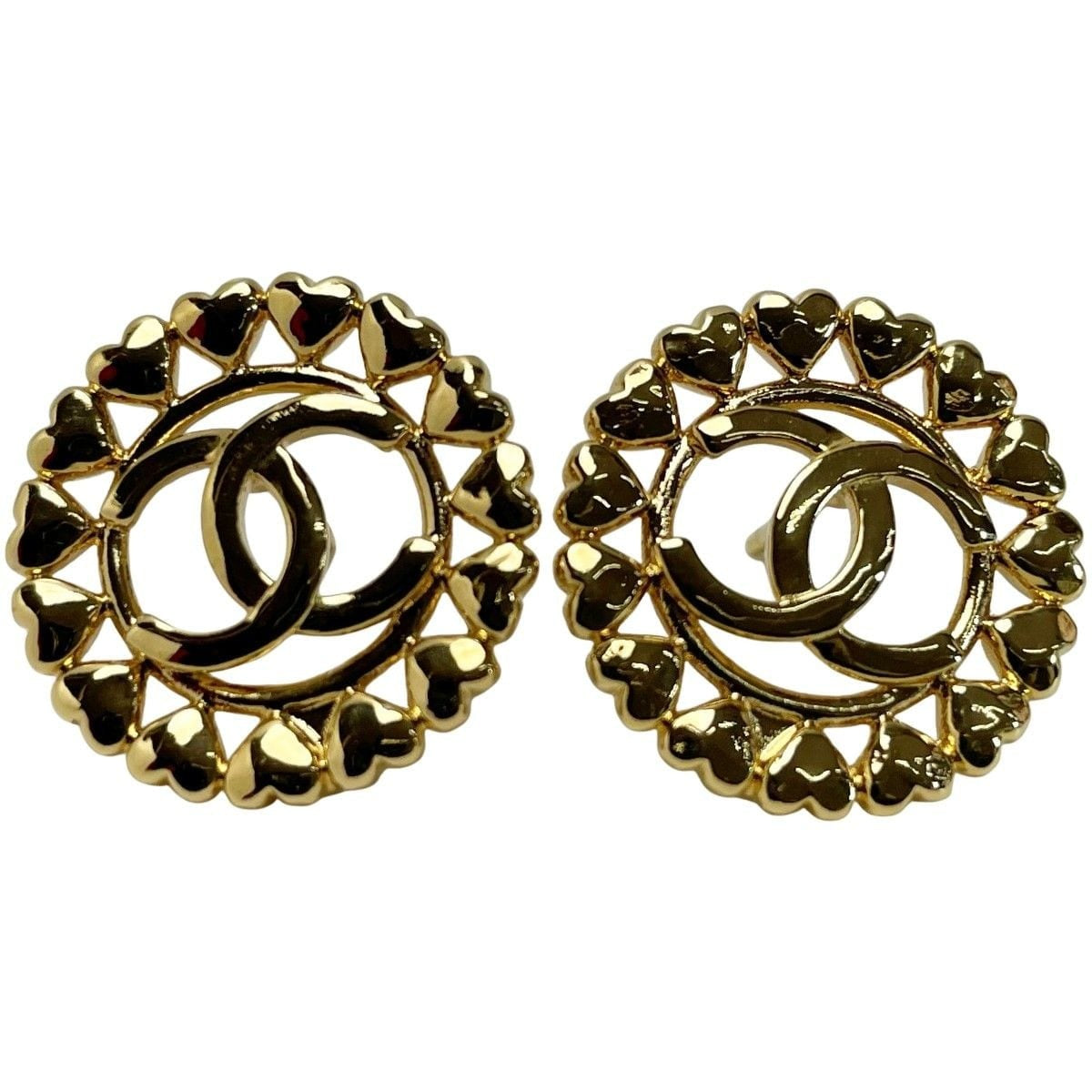 Chanel Round Heart Coco Mark Aba273 Gold Earrings Accessories — view 2