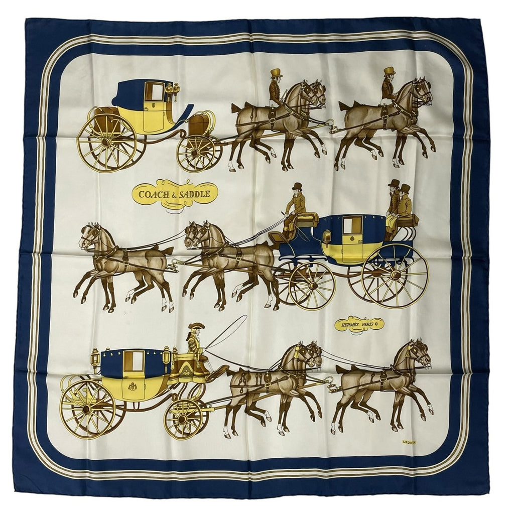 Hermes Scarf Silk Carre 90 & Saddle Navy