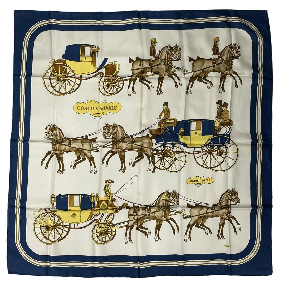 Hermes Scarf Silk Carre 90 & Saddle Navy