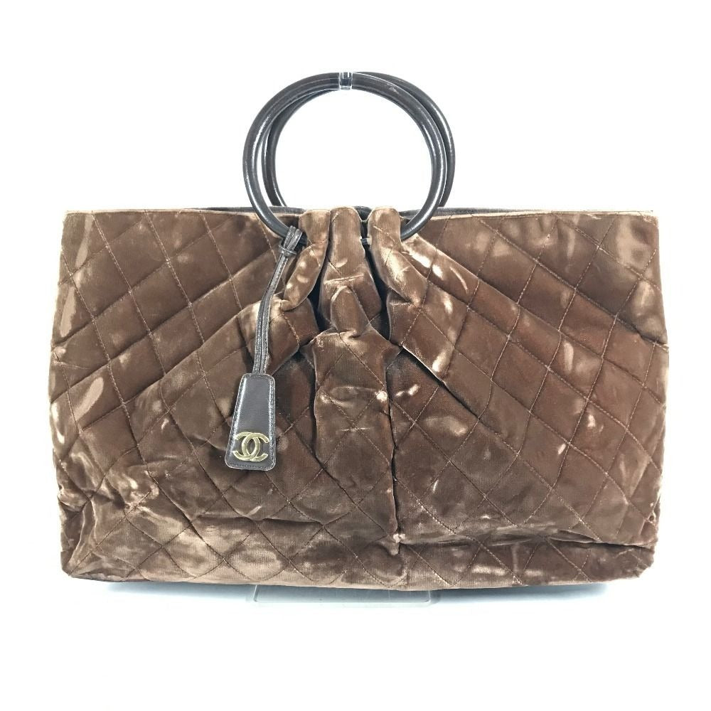 Chanel Handbag CC Logo Quilted Velour Brown