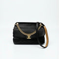 Chanel Bag Shoulder Leather Black Gold Quilted Turn Lock Double