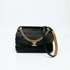 Chanel Bag Shoulder Leather Black Gold Quilted Turn Lock Double — view 2