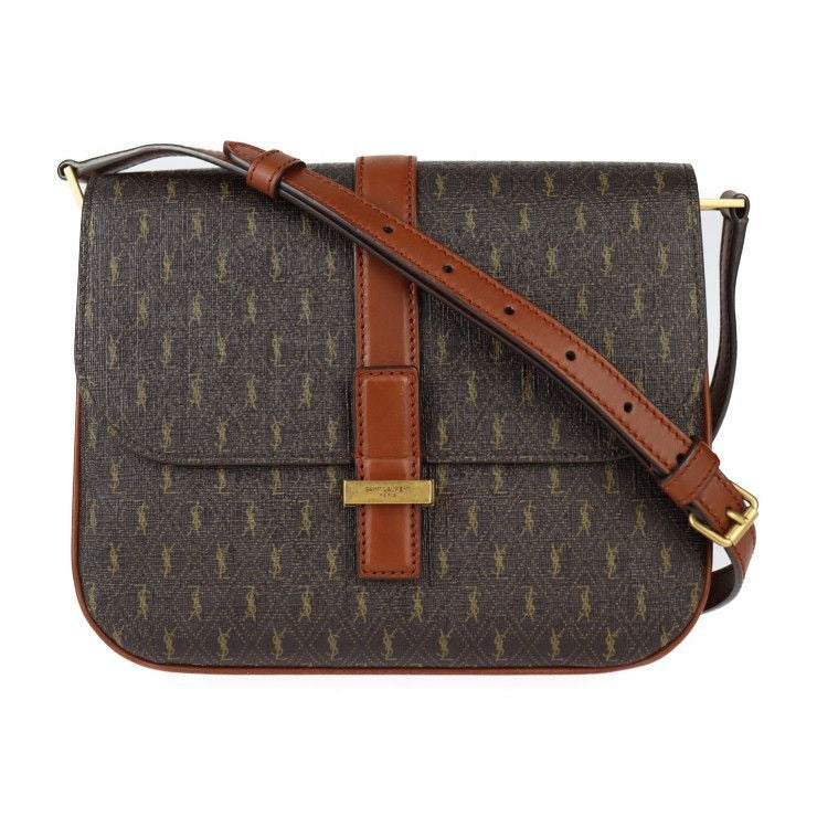 Saint Laurent Satchel Monogram Shoulder Bag Leather Brownish