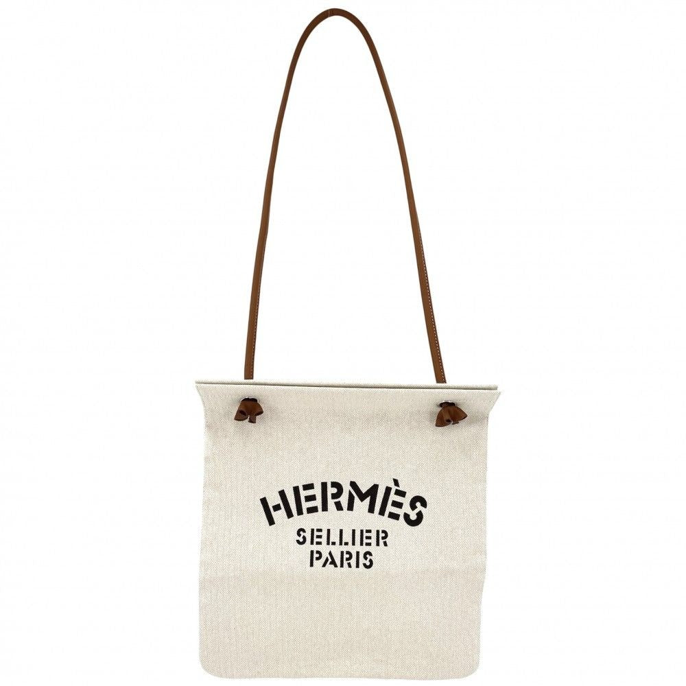 Hermes to Tote Su Ali Nu MM Handbag Shoulder Toile Beige Brown