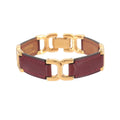 Hermes Motif Bracelet Bangle Leather Rouge Ash Gold