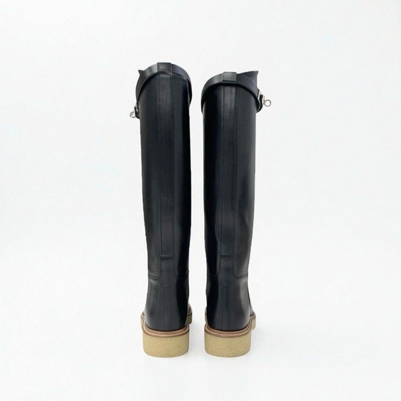 Hermes Boots Long Shoes Leather Black Silver Kelly Hardware — view 5