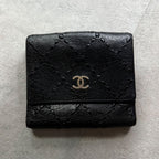 Chanel Stitching Coco Mark W Hook Bifold Wallet Leather Black Compact — view 6