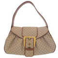 Celine Macadam Pattern Vintage Hobo Shoulder Bag Gold Canvas Leather Beige Brown