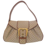 Celine Macadam Pattern Vintage Hobo Shoulder Bag Gold Canvas Leather Beige Brown