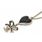 Chanel Coco CC Heart Ribbon Rhinestone Black Silver 05 — view 2